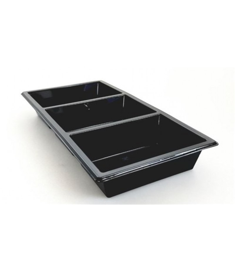 Tapas Tray 3-Vaks 250x120x30mm PET Zwart 400 Stuks