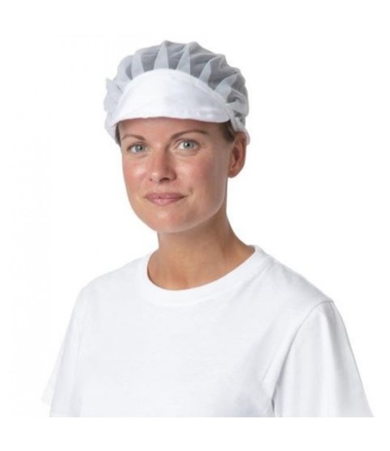 Muts Unisex Nylon Wit Met Klep En Haarnet Whites Chefs