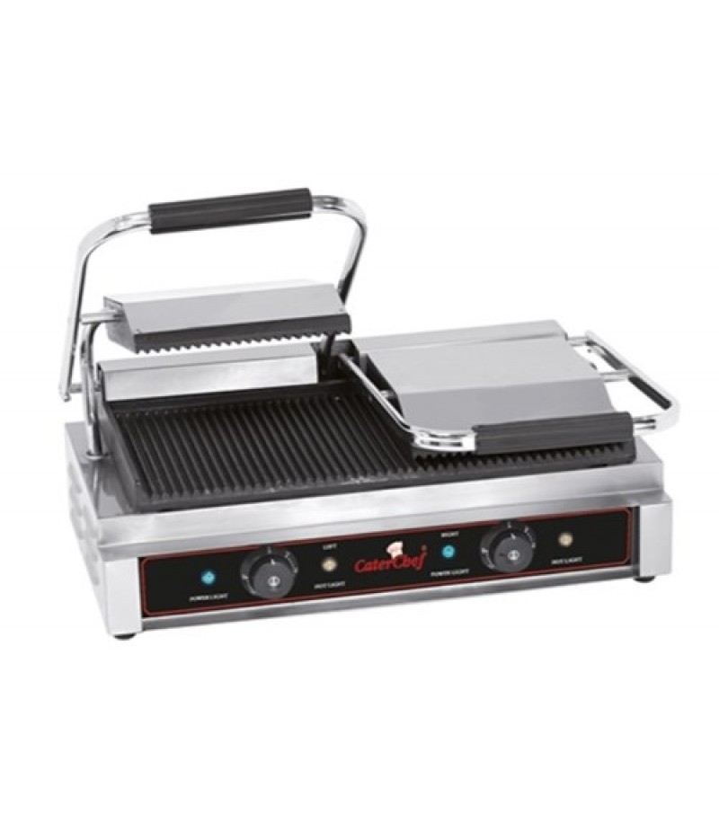 Contactgrill Duetto-Compact (Gegroefd) RVS CaterChef